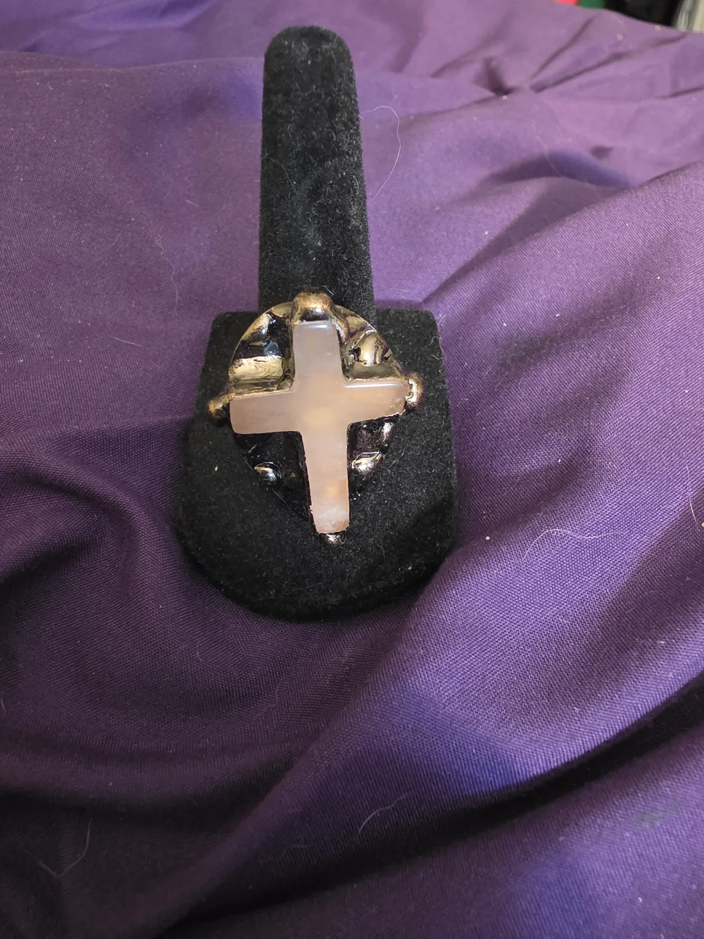 Adjustabble Rose Quartz Cross Statement Ring - Women's Fashion Jewelry